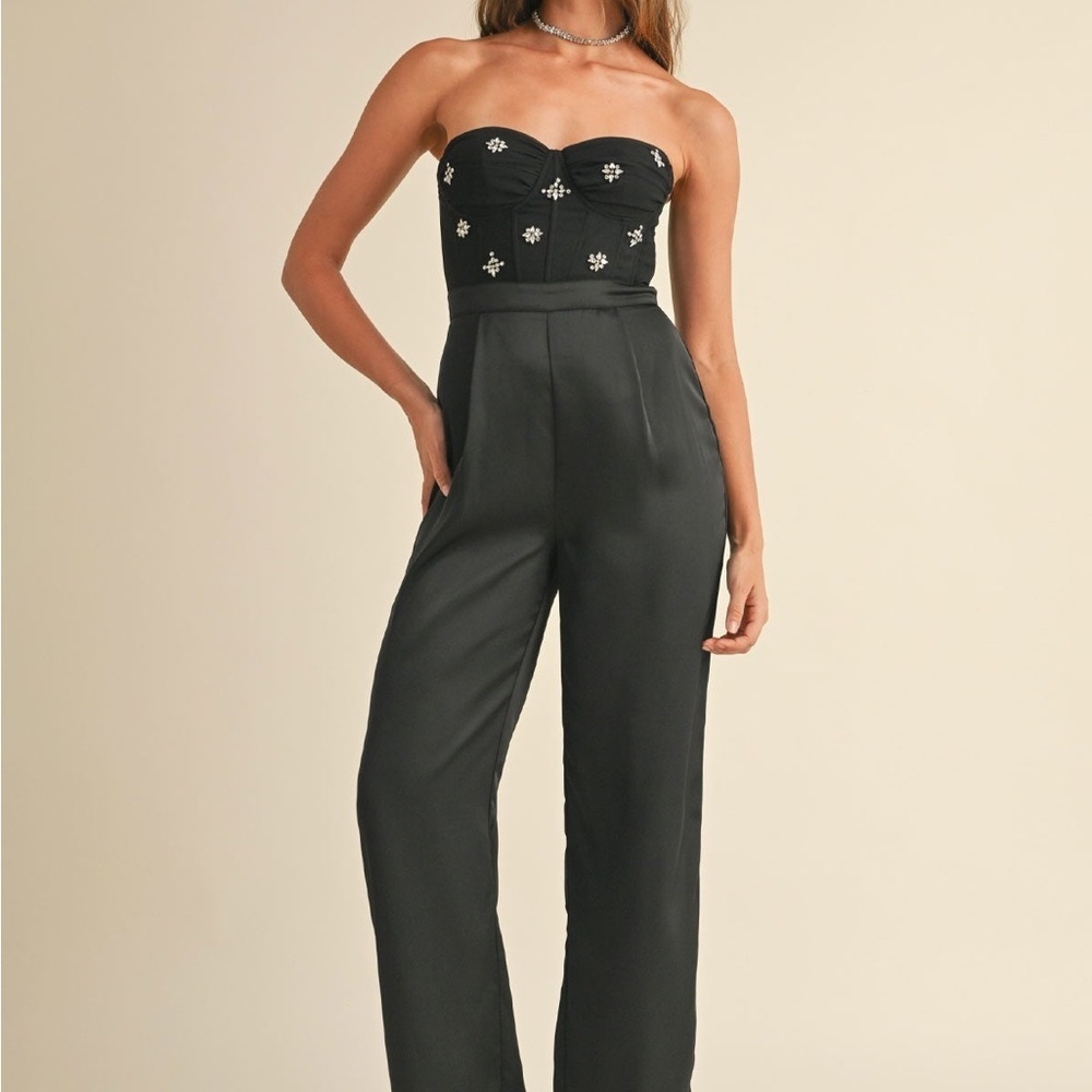 Mable ADELE STONE APPLIQUE BUSTIER JUMPSUIT